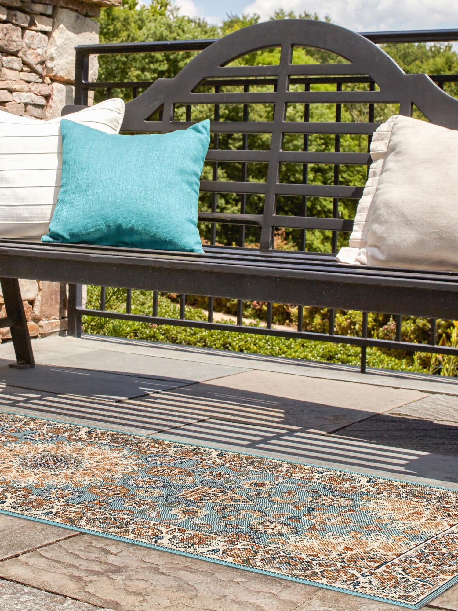 Blue 2' x 5' 1 Outdoor Traditional Runner Area Rug Weather Resistant for Patio, Deck, Terrace, Balcony, Porch Classical Design Outside Carpet for Sale at Rug Engine