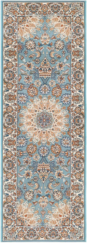 Blue 2' x 6' 1 Outdoor Traditional Runner Area Rug Weather Resistant for Patio, Deck, Terrace, Balcony, Porch Classical Design Outside Carpet for Sale at Rug Engine