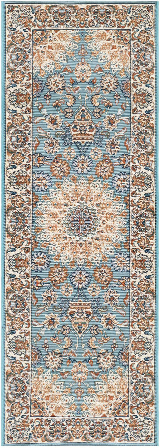Blue 2' x 6' 1 Outdoor Traditional Runner Area Rug Weather Resistant for Patio, Deck, Terrace, Balcony, Porch Classical Design Outside Carpet for Sale at Rug Engine