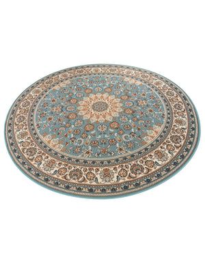 Blue 7' 10 x 7' 10 Outdoor Traditional Round Area Rug Weather Resistant for Patio, Deck, Terrace, Balcony, Porch Classical Design Outside Carpet for Sale at Rug Engine