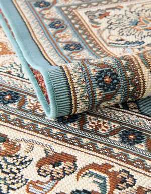 Blue 10' x 10' Outdoor Traditional Round Area Rug Weather Resistant for Patio, Deck, Terrace, Balcony, Porch Classical Design Outside Carpet for Sale at Rug Engine