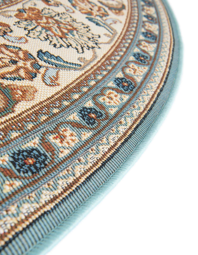 Blue 7' 10 x 7' 10 Outdoor Traditional Round Area Rug Weather Resistant for Patio, Deck, Terrace, Balcony, Porch Classical Design Outside Carpet for Sale at Rug Engine