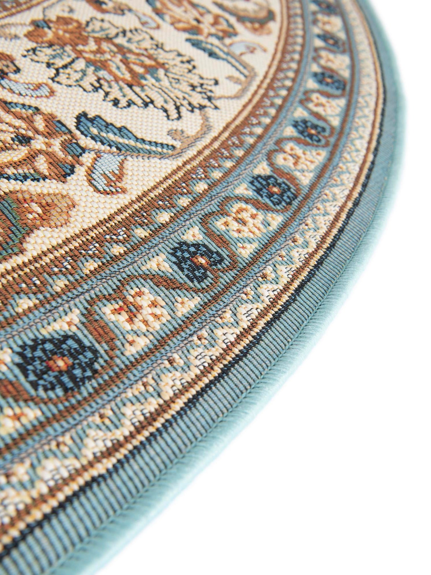 Blue 3' 3 x 3' 3 Outdoor Traditional Round Area Rug Weather Resistant for Patio, Deck, Terrace, Balcony, Porch Classical Design Outside Carpet for Sale at Rug Engine