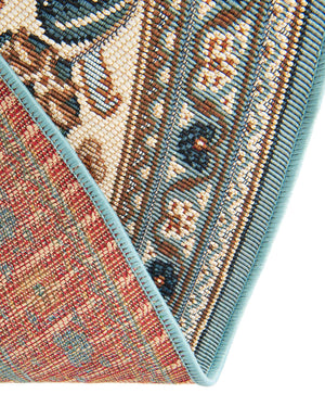 Blue 3' 3 x 3' 3 Outdoor Traditional Round Area Rug Weather Resistant for Patio, Deck, Terrace, Balcony, Porch Classical Design Outside Carpet for Sale at Rug Engine
