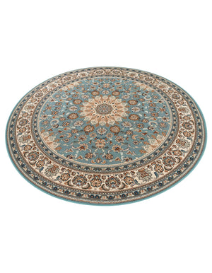 Blue 7' 10 x 7' 10 Outdoor Traditional Round Area Rug Weather Resistant for Patio, Deck, Terrace, Balcony, Porch Classical Design Outside Carpet for Sale at Rug Engine