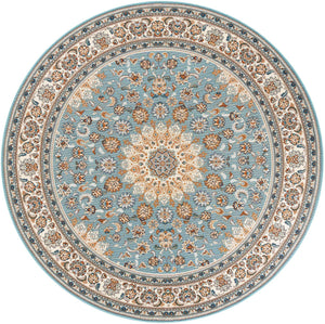Blue 7' 10 x 7' 10 Outdoor Traditional Round Area Rug Weather Resistant for Patio, Deck, Terrace, Balcony, Porch Classical Design Outside Carpet for Sale at Rug Engine