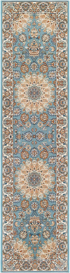 Blue 2' x 8' Outdoor Traditional Runner Area Rug Weather Resistant for Patio, Deck, Terrace, Balcony, Porch Classical Design Outside Carpet for Sale at Rug Engine
