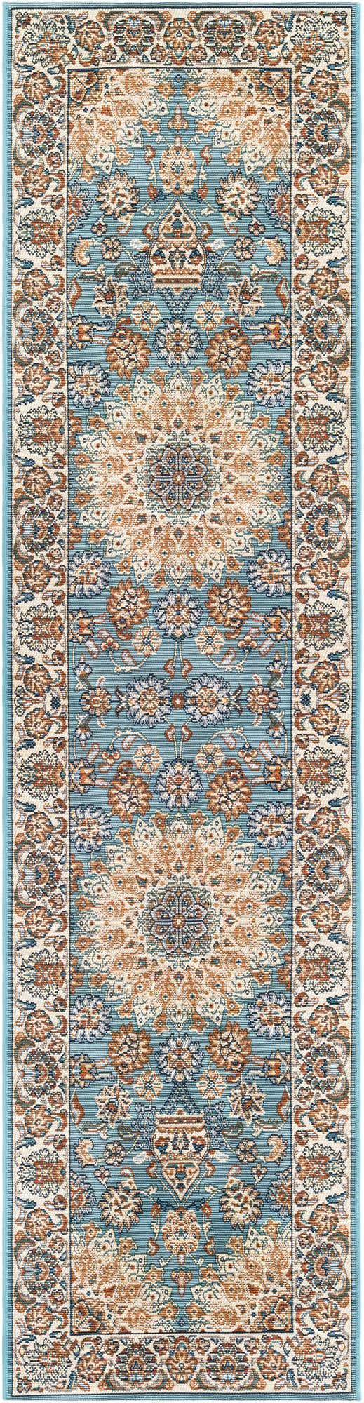 Blue 2' x 8' Outdoor Traditional Runner Area Rug Weather Resistant for Patio, Deck, Terrace, Balcony, Porch Classical Design Outside Carpet for Sale at Rug Engine