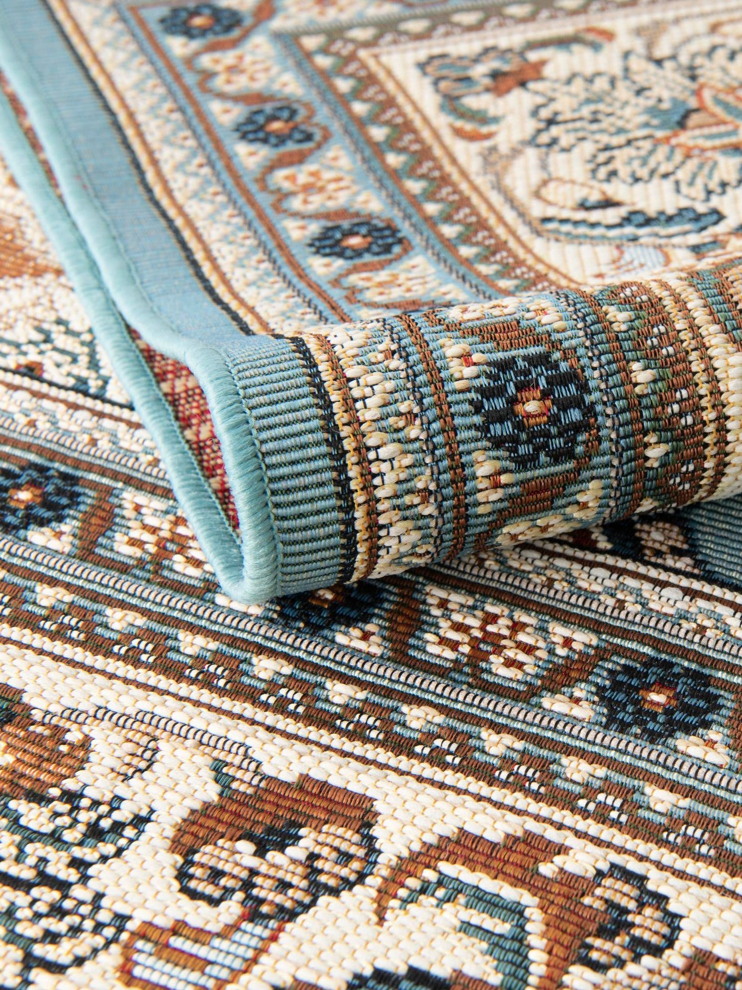 Blue 7' 10 x 7' 10 Outdoor Traditional Square Area Rug Weather Resistant for Patio, Deck, Terrace, Balcony, Porch Classical Design Outside Carpet for Sale at Rug Engine