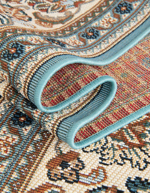Blue 10' x 10' Outdoor Traditional Square Area Rug Weather Resistant for Patio, Deck, Terrace, Balcony, Porch Classical Design Outside Carpet for Sale at Rug Engine