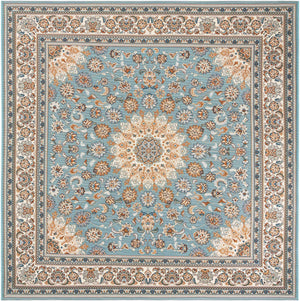Blue 7' 10 x 7' 10 Outdoor Traditional Square Area Rug Weather Resistant for Patio, Deck, Terrace, Balcony, Porch Classical Design Outside Carpet for Sale at Rug Engine