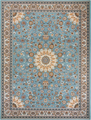 Blue 9' x 12' Outdoor Traditional Rectangle Area Rug Weather Resistant for Patio, Deck, Terrace, Balcony, Porch Classical Design Outside Carpet for Sale at Rug Engine