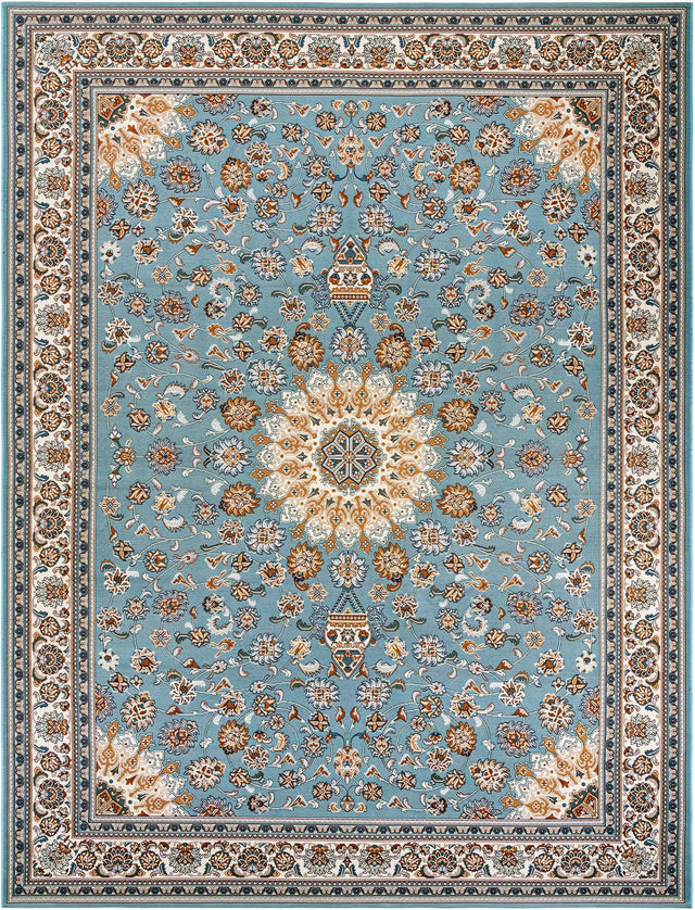 Blue 9' x 12' Outdoor Traditional Rectangle Area Rug Weather Resistant for Patio, Deck, Terrace, Balcony, Porch Classical Design Outside Carpet for Sale at Rug Engine