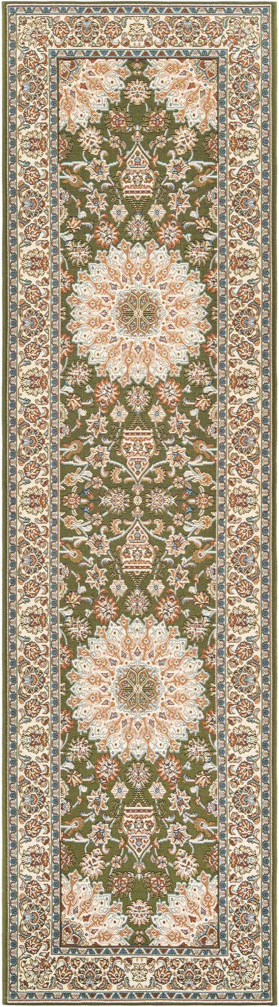 Green 2' 7 x 10' Outdoor Traditional Runner Area Rug Weather Resistant for Patio, Deck, Terrace, Balcony, Porch Classical Design Outside Carpet for Sale at Rug Engine