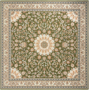 Green 10' x 10' Outdoor Traditional Square Area Rug Weather Resistant for Patio, Deck, Terrace, Balcony, Porch Classical Design Outside Carpet for Sale at Rug Engine