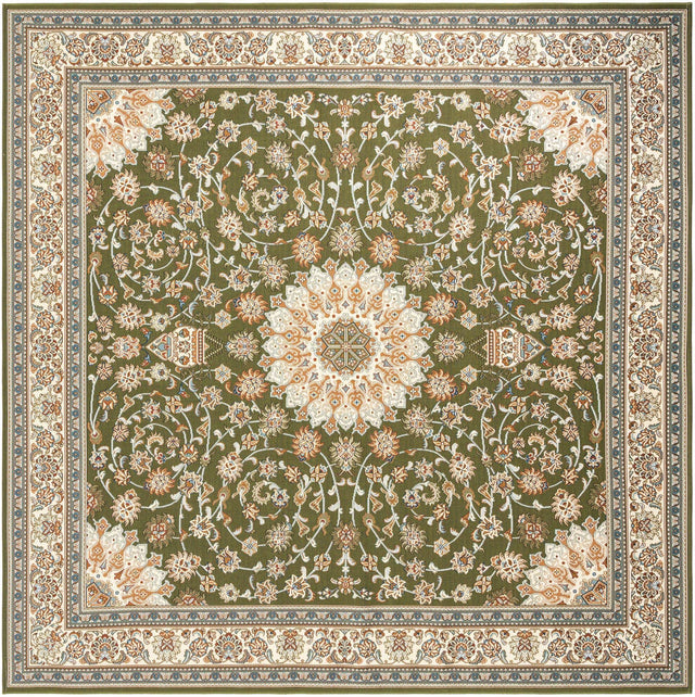 Green 10' x 10' Outdoor Traditional Square Area Rug Weather Resistant for Patio, Deck, Terrace, Balcony, Porch Classical Design Outside Carpet for Sale at Rug Engine