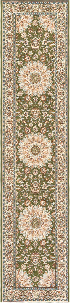 Green 2' 7 x 12' Outdoor Traditional Runner Area Rug Weather Resistant for Patio, Deck, Terrace, Balcony, Porch Classical Design Outside Carpet for Sale at Rug Engine