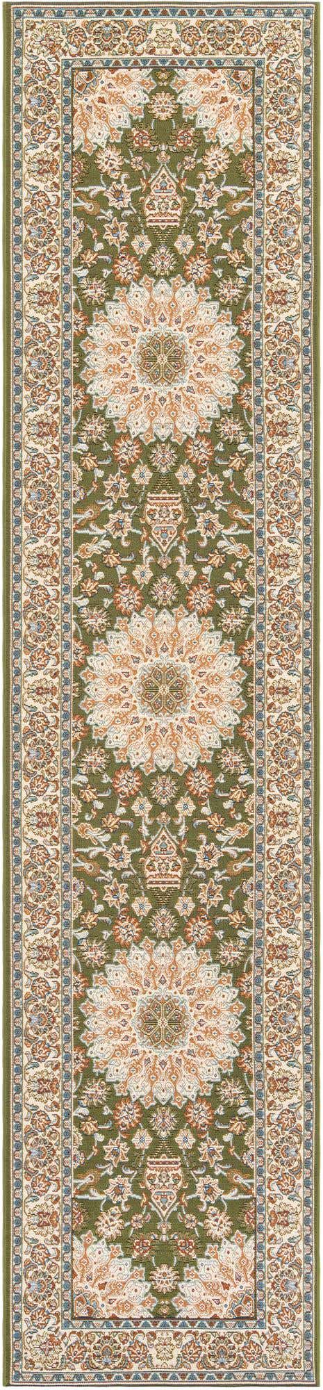 Green 2' 7 x 12' Outdoor Traditional Runner Area Rug Weather Resistant for Patio, Deck, Terrace, Balcony, Porch Classical Design Outside Carpet for Sale at Rug Engine