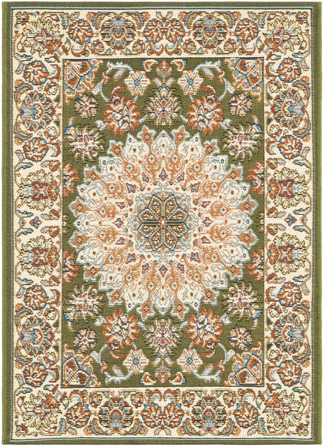 Green 2' x 3' 1 Outdoor Traditional Rectangle Area Rug Weather Resistant for Patio, Deck, Terrace, Balcony, Porch Classical Design Outside Carpet for Sale at Rug Engine