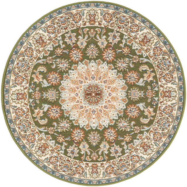 Green 3' 3 x 3' 3 Outdoor Traditional Round Area Rug Weather Resistant for Patio, Deck, Terrace, Balcony, Porch Classical Design Outside Carpet for Sale at Rug Engine