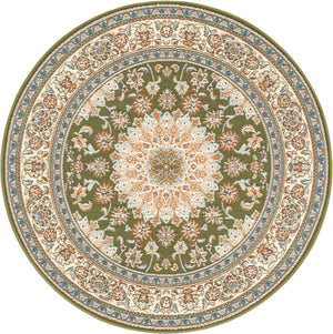 Green 4' 1 x 4' 1 Outdoor Traditional Round Area Rug Weather Resistant for Patio, Deck, Terrace, Balcony, Porch Classical Design Outside Carpet for Sale at Rug Engine