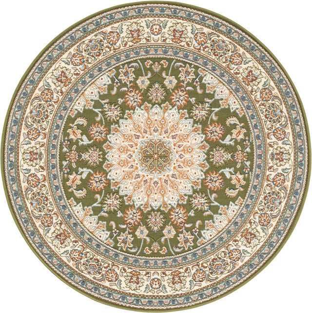 Green 4' 1 x 4' 1 Outdoor Traditional Round Area Rug Weather Resistant for Patio, Deck, Terrace, Balcony, Porch Classical Design Outside Carpet for Sale at Rug Engine