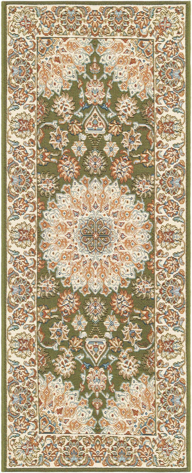 Green 2' x 5' 1 Outdoor Traditional Runner Area Rug Weather Resistant for Patio, Deck, Terrace, Balcony, Porch Classical Design Outside Carpet for Sale at Rug Engine