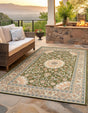 Green 9' x 12' Outdoor Traditional Rectangle Area Rug Weather Resistant for Patio, Deck, Terrace, Balcony, Porch Classical Design Outside Carpet for Sale at Rug Engine