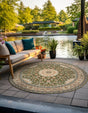 Green 10' x 10' Outdoor Traditional Round Area Rug Weather Resistant for Patio, Deck, Terrace, Balcony, Porch Classical Design Outside Carpet for Sale at Rug Engine