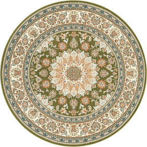 Green 6' 1 x 6' 1 Outdoor Traditional Round Area Rug Weather Resistant for Patio, Deck, Terrace, Balcony, Porch Classical Design Outside Carpet for Sale at Rug Engine