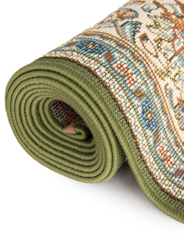 Green 2' 7 x 12' Outdoor Traditional Runner Area Rug Weather Resistant for Patio, Deck, Terrace, Balcony, Porch Classical Design Outside Carpet for Sale at Rug Engine
