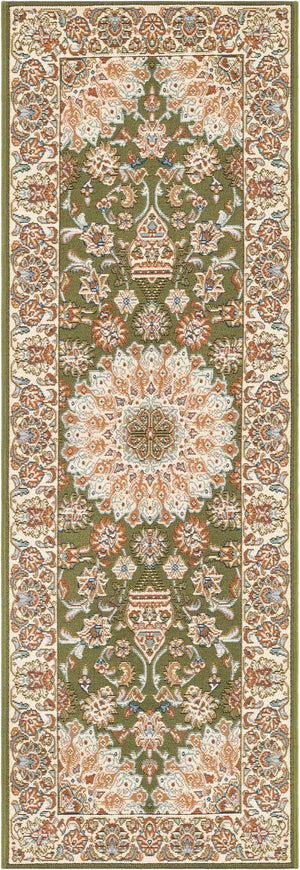 Green 2' x 6' 1 Outdoor Traditional Runner Area Rug Weather Resistant for Patio, Deck, Terrace, Balcony, Porch Classical Design Outside Carpet for Sale at Rug Engine