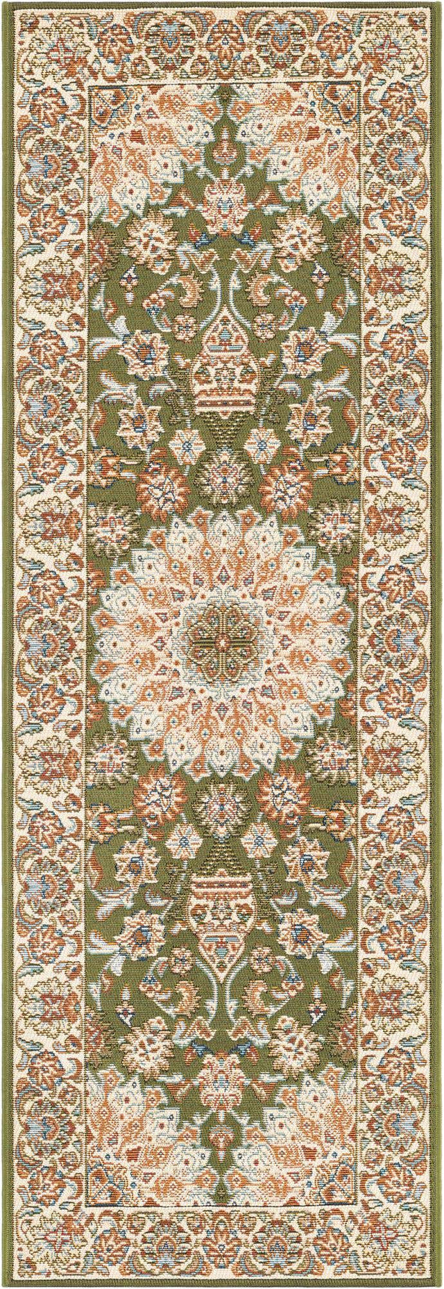 Green 2' x 6' 1 Outdoor Traditional Runner Area Rug Weather Resistant for Patio, Deck, Terrace, Balcony, Porch Classical Design Outside Carpet for Sale at Rug Engine