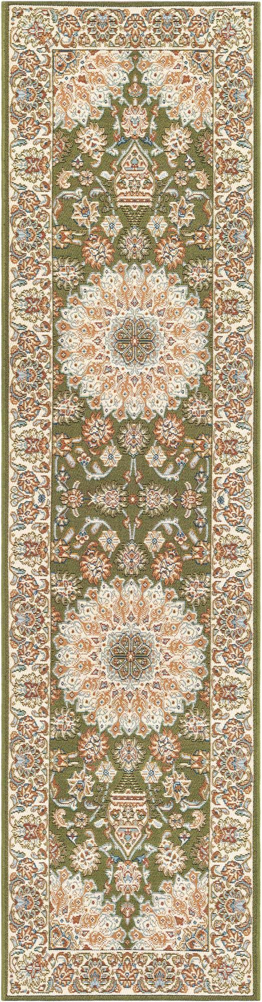Green 2' x 8' Outdoor Traditional Runner Area Rug Weather Resistant for Patio, Deck, Terrace, Balcony, Porch Classical Design Outside Carpet for Sale at Rug Engine