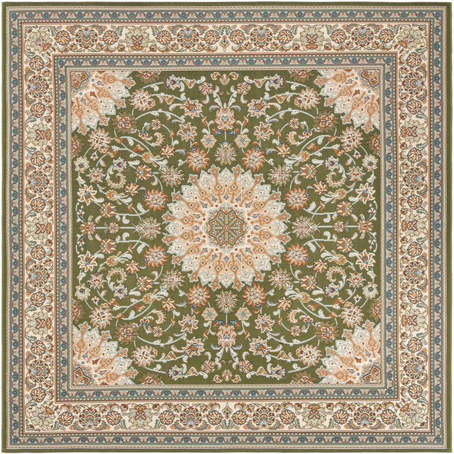 Green 7' 10 x 7' 10 Outdoor Traditional Square Area Rug Weather Resistant for Patio, Deck, Terrace, Balcony, Porch Classical Design Outside Carpet for Sale at Rug Engine