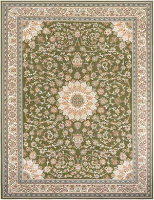 Green 9' x 12' Outdoor Traditional Rectangle Area Rug Weather Resistant for Patio, Deck, Terrace, Balcony, Porch Classical Design Outside Carpet for Sale at Rug Engine
