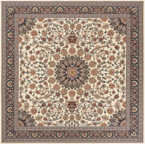 Ivory 10' x 10' Outdoor Traditional Square Area Rug Weather Resistant for Patio, Deck, Terrace, Balcony, Porch Classical Design Outside Carpet for Sale at Rug Engine