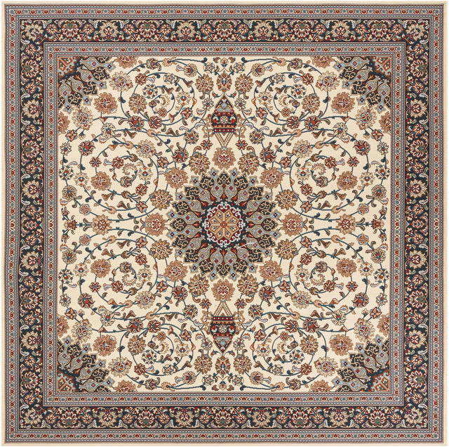Ivory 10' x 10' Outdoor Traditional Square Area Rug Weather Resistant for Patio, Deck, Terrace, Balcony, Porch Classical Design Outside Carpet for Sale at Rug Engine