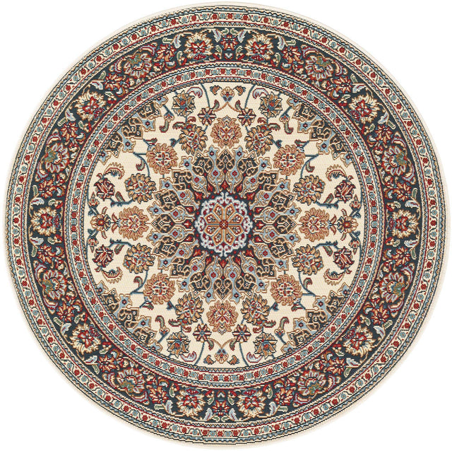 Ivory 4' 1 x 4' 1 Outdoor Traditional Round Area Rug Weather Resistant for Patio, Deck, Terrace, Balcony, Porch Classical Design Outside Carpet for Sale at Rug Engine