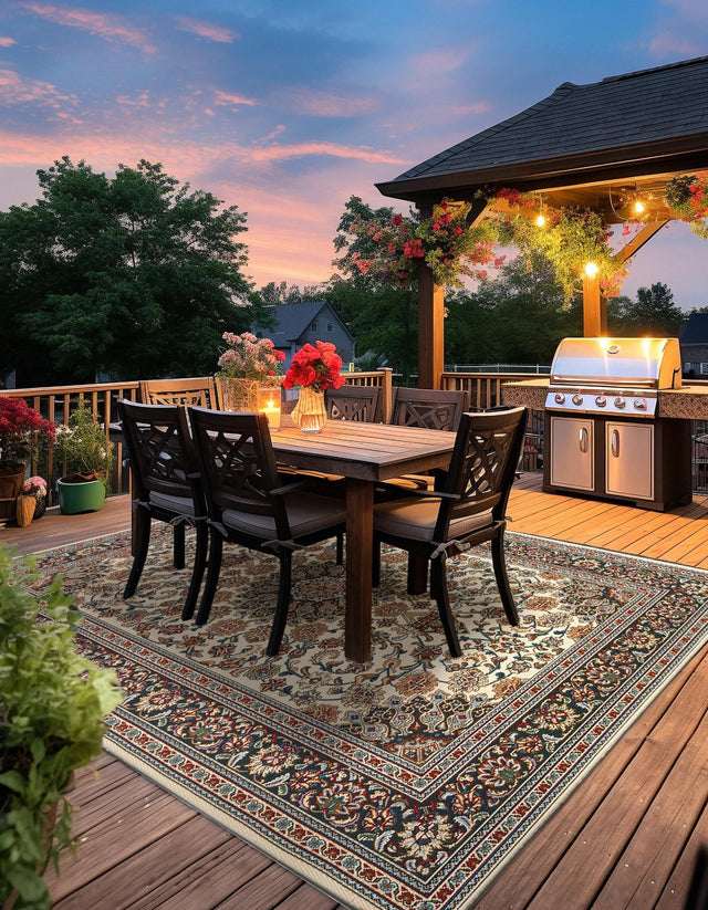 Ivory 4' 1 x 6' 1 Outdoor Traditional Rectangle Area Rug Weather Resistant for Patio, Deck, Terrace, Balcony, Porch Classical Design Outside Carpet for Sale at Rug Engine