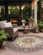 Ivory 4' 1 x 4' 1 Outdoor Traditional Round Area Rug Weather Resistant for Patio, Deck, Terrace, Balcony, Porch Classical Design Outside Carpet for Sale at Rug Engine