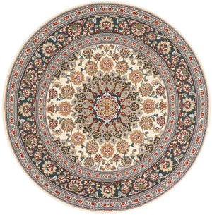 Ivory 6' 1 x 6' 1 Outdoor Traditional Round Area Rug Weather Resistant for Patio, Deck, Terrace, Balcony, Porch Classical Design Outside Carpet for Sale at Rug Engine