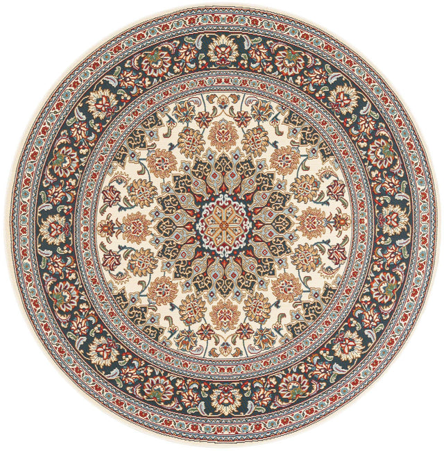 Ivory 6' 1 x 6' 1 Outdoor Traditional Round Area Rug Weather Resistant for Patio, Deck, Terrace, Balcony, Porch Classical Design Outside Carpet for Sale at Rug Engine