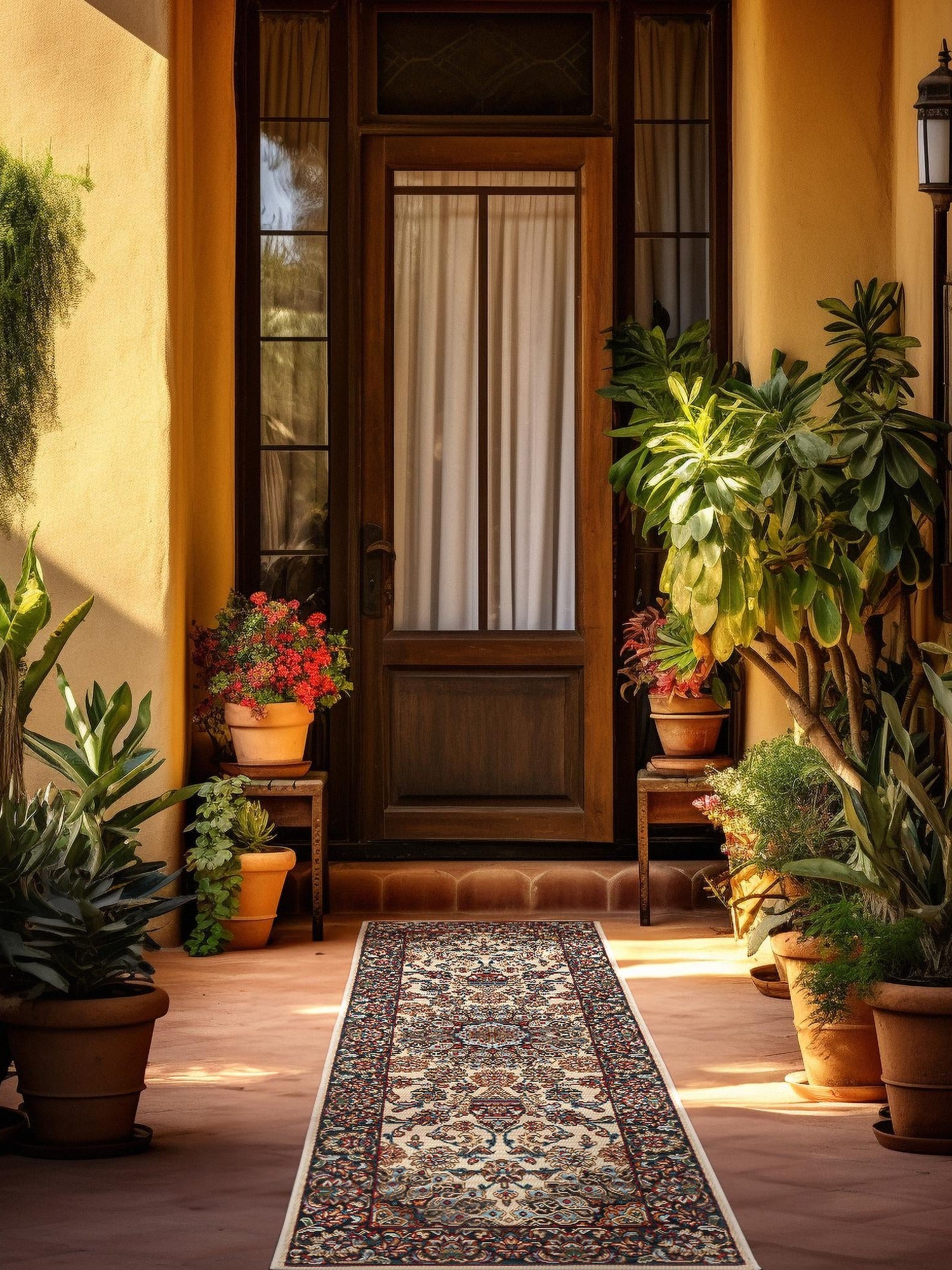 Ivory 2' x 5' 1 Outdoor Traditional Runner Area Rug Weather Resistant for Patio, Deck, Terrace, Balcony, Porch Classical Design Outside Carpet for Sale at Rug Engine