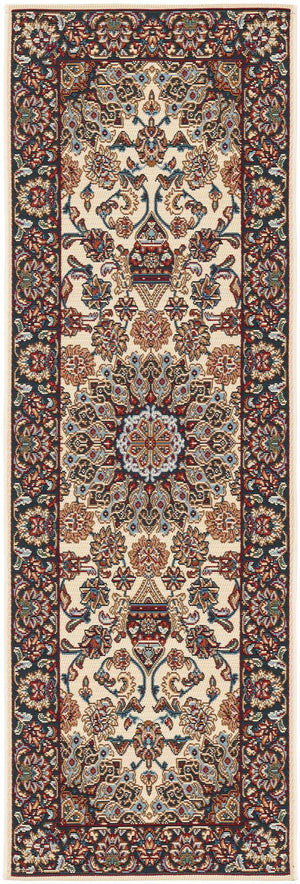 Ivory 2' x 6' 1 Outdoor Traditional Runner Area Rug Weather Resistant for Patio, Deck, Terrace, Balcony, Porch Classical Design Outside Carpet for Sale at Rug Engine