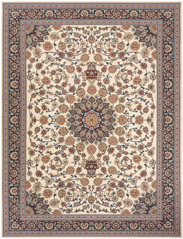 Ivory 9' x 12' Outdoor Traditional Rectangle Area Rug Weather Resistant for Patio, Deck, Terrace, Balcony, Porch Classical Design Outside Carpet for Sale at Rug Engine