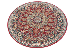 Red 3' 3 x 3' 3 Outdoor Traditional Round Area Rug Weather Resistant for Patio, Deck, Terrace, Balcony, Porch Classical Design Outside Carpet for Sale at Rug Engine