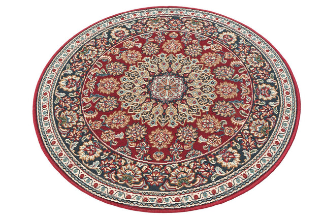Red 3' 3 x 3' 3 Outdoor Traditional Round Area Rug Weather Resistant for Patio, Deck, Terrace, Balcony, Porch Classical Design Outside Carpet for Sale at Rug Engine