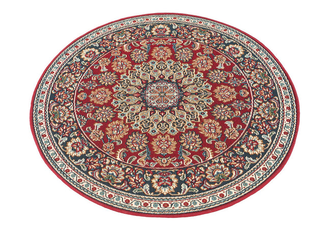 Red 3' 3 x 3' 3 Outdoor Traditional Round Area Rug Weather Resistant for Patio, Deck, Terrace, Balcony, Porch Classical Design Outside Carpet for Sale at Rug Engine