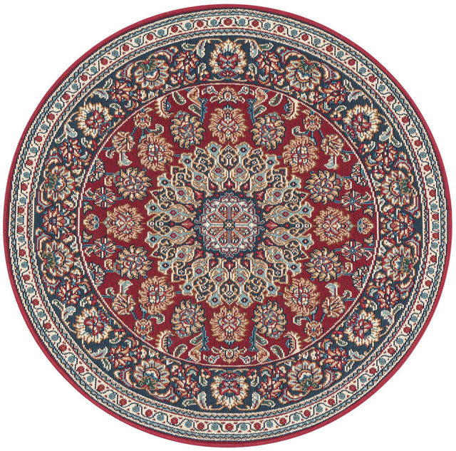 Red 3' 3 x 3' 3 Outdoor Traditional Round Area Rug Weather Resistant for Patio, Deck, Terrace, Balcony, Porch Classical Design Outside Carpet for Sale at Rug Engine